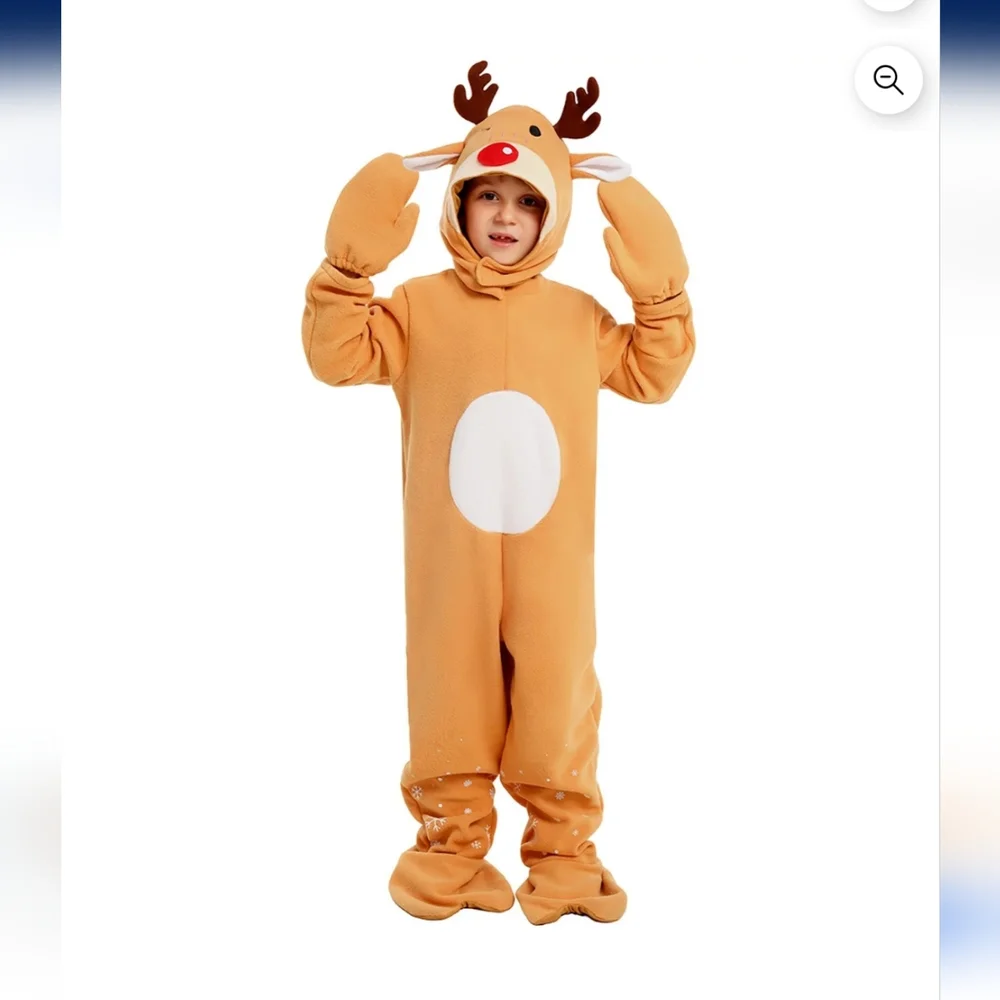 Kids Small Reindeer Cosplay Dress‎ Up Costume Animal Onesie New Top Gloves